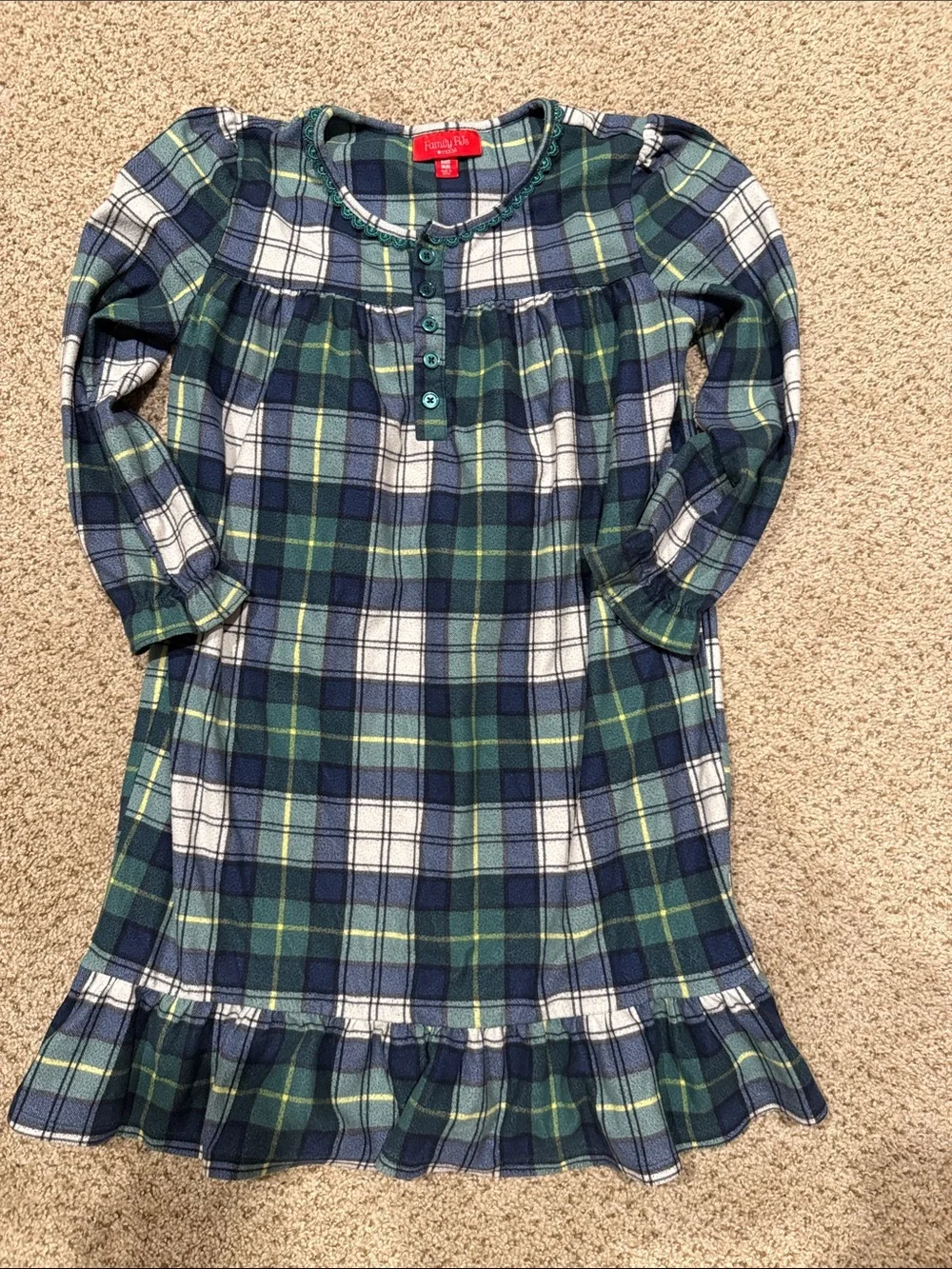 Family Pajamas Green and Navy Plaid Girls Nightgown